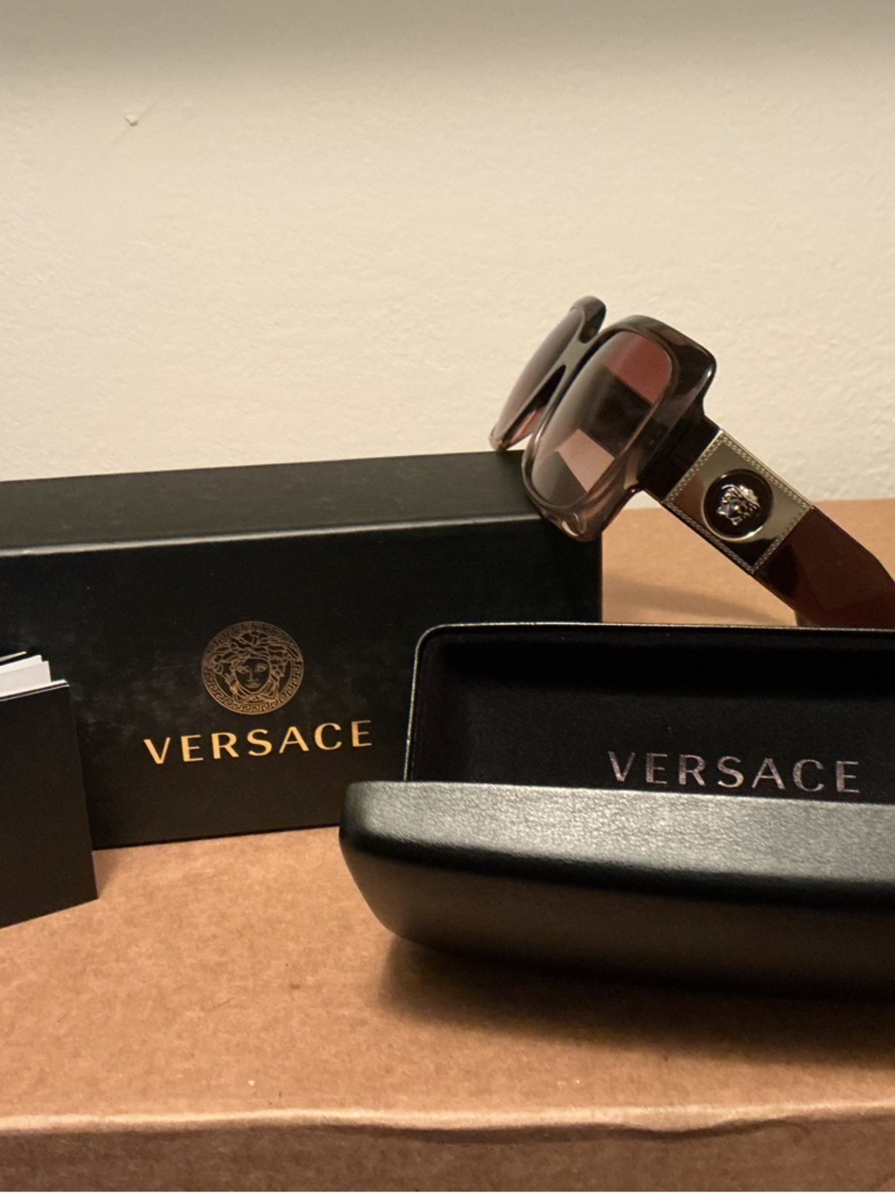 Versace Brown Gradient Square Sunglasses with Medusa Accent
